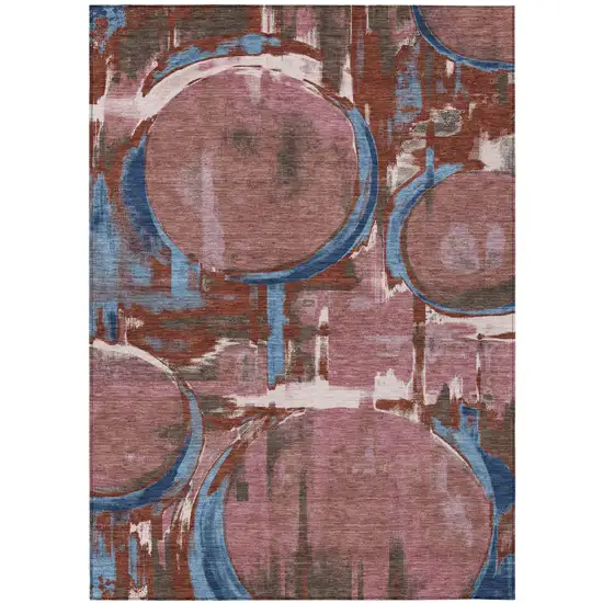 Merlot And Red Abstract Washable Indoor Outdoor Area Rug Photo 1