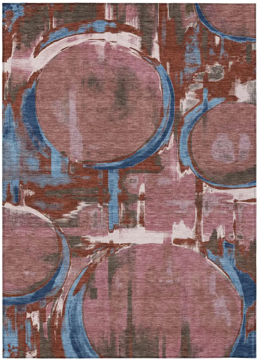Merlot And Red Abstract Washable Indoor Outdoor Area Rug Photo 1