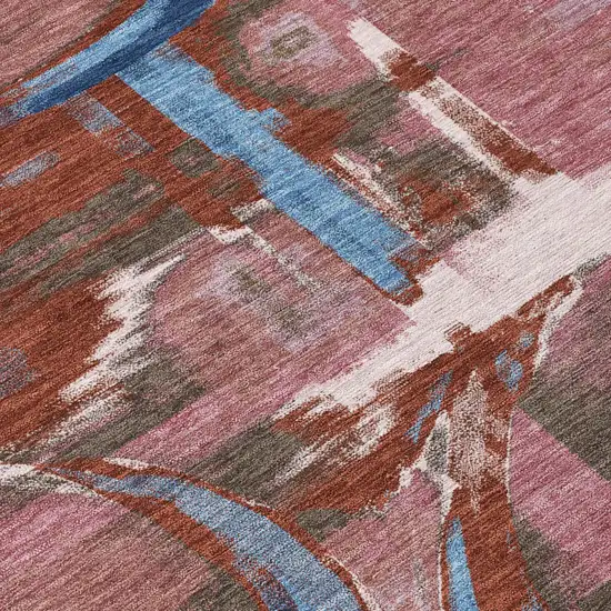 Merlot And Red Abstract Washable Indoor Outdoor Area Rug Photo 5
