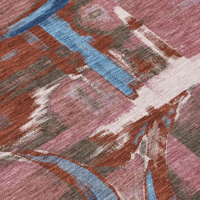 Merlot And Red Abstract Washable Indoor Outdoor Area Rug Photo 5