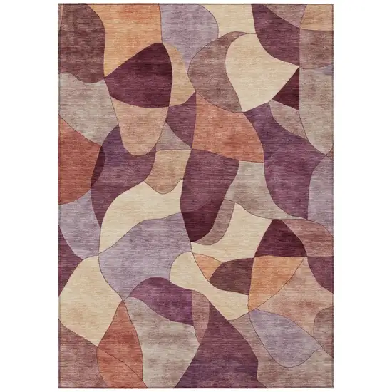 Merlot And Red Abstract Washable Indoor Outdoor Area Rug Photo 2