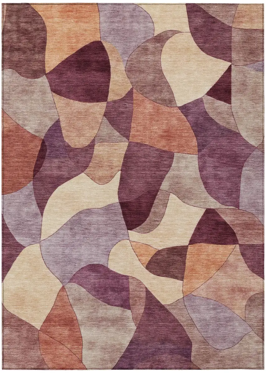 Merlot And Red Abstract Washable Indoor Outdoor Area Rug Photo 2
