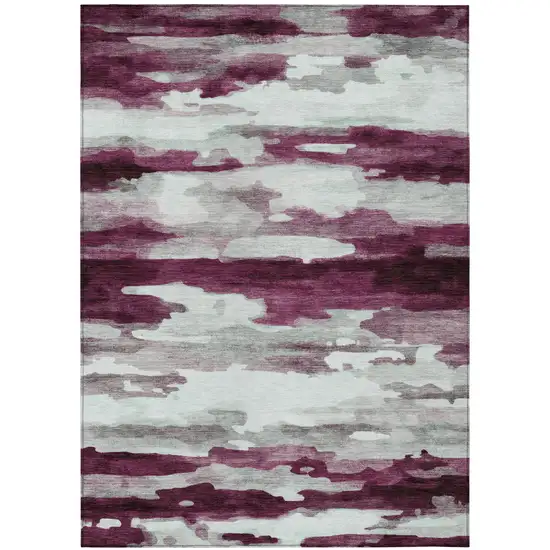 Merlot And Red Abstract Washable Indoor Outdoor Area Rug Photo 3