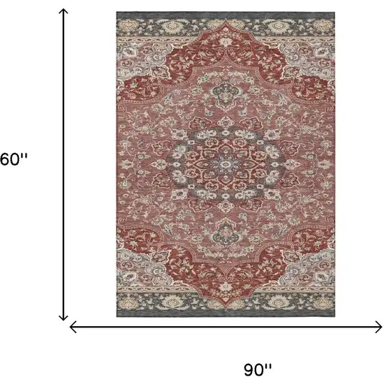 Merlot And Red Oriental Washable Indoor Outdoor Area Rug Photo 5