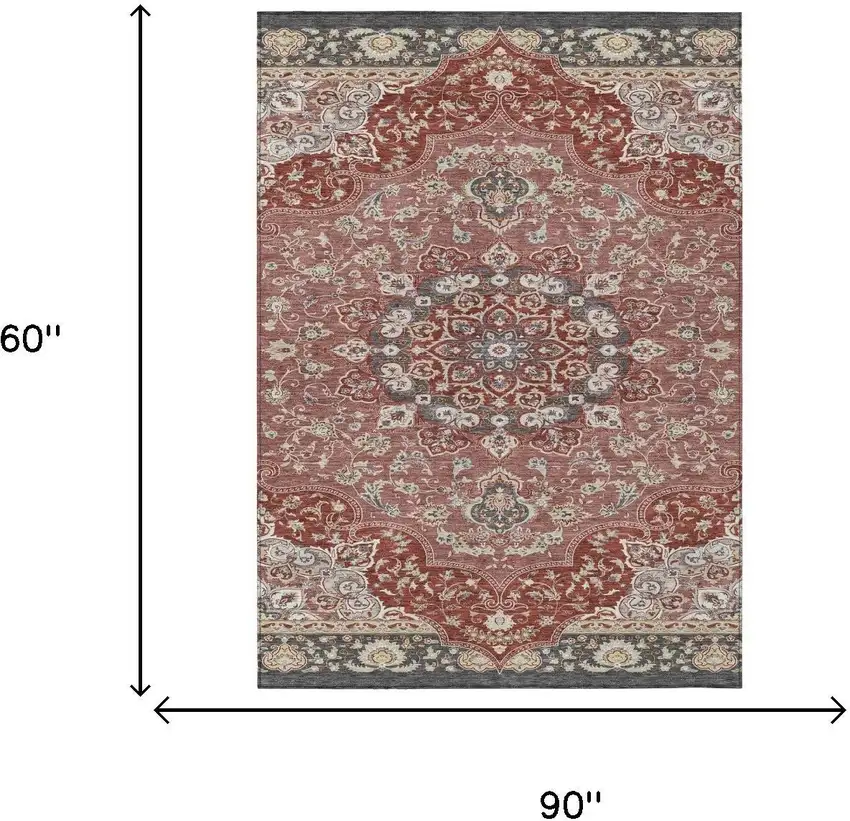 Merlot And Red Oriental Washable Indoor Outdoor Area Rug Photo 5