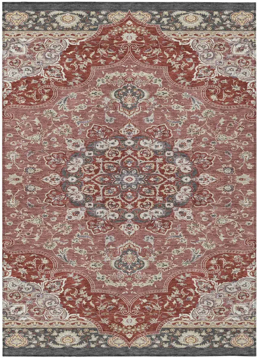 Merlot And Red Oriental Washable Indoor Outdoor Area Rug Photo 2