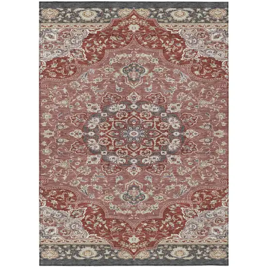 Merlot And Red Oriental Washable Indoor Outdoor Area Rug Photo 2