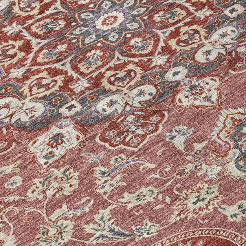 Merlot And Red Oriental Washable Indoor Outdoor Area Rug Photo 4