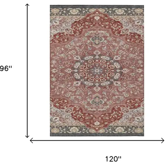 Merlot And Red Oriental Washable Indoor Outdoor Area Rug Photo 5