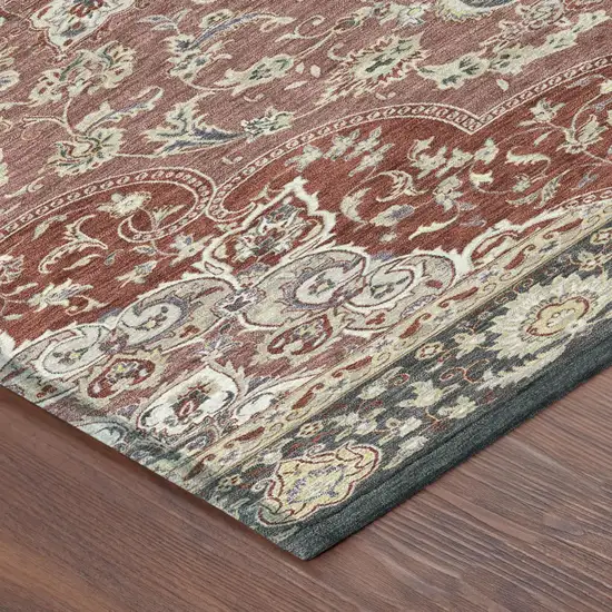 Merlot And Red Oriental Washable Indoor Outdoor Area Rug Photo 3