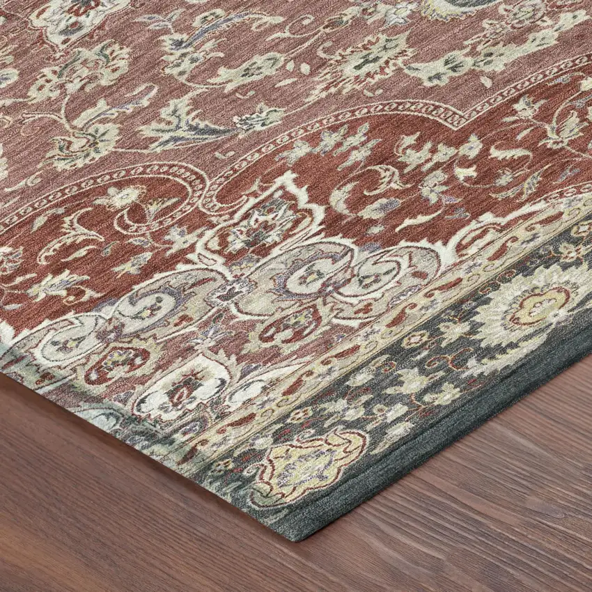 Merlot And Red Oriental Washable Indoor Outdoor Area Rug Photo 3