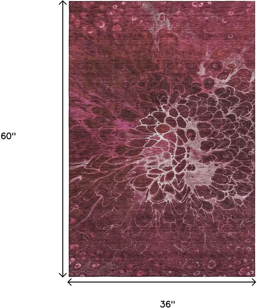 Merlot And Silver Abstract Washable Area Rug With UV Protection Photo 7