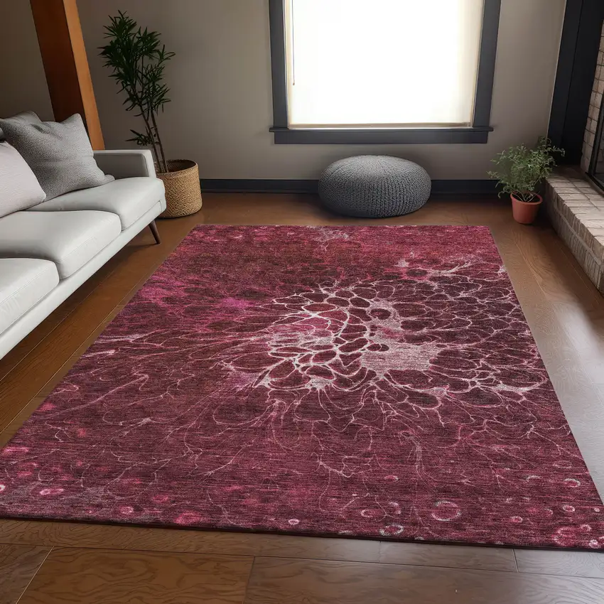 Merlot And Silver Abstract Washable Area Rug With UV Protection Photo 5