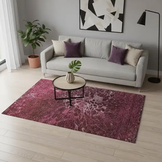 Merlot And Silver Abstract Washable Area Rug With UV Protection Photo 1