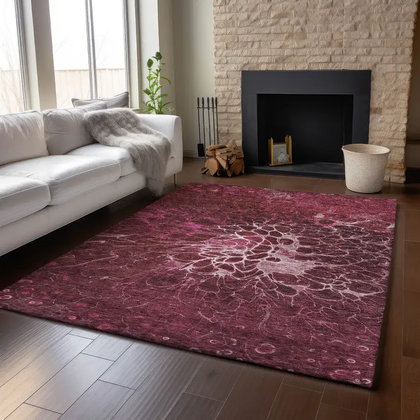 Merlot And Silver Abstract Washable Area Rug With UV Protection Photo 7