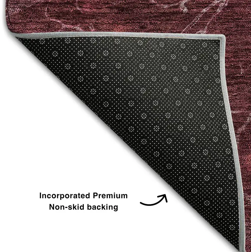 Merlot And Silver Abstract Washable Area Rug With UV Protection Photo 9