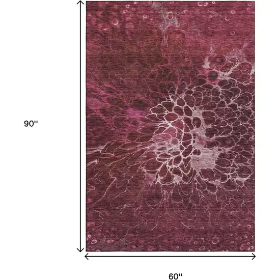 Merlot And Silver Abstract Washable Area Rug With UV Protection Photo 4