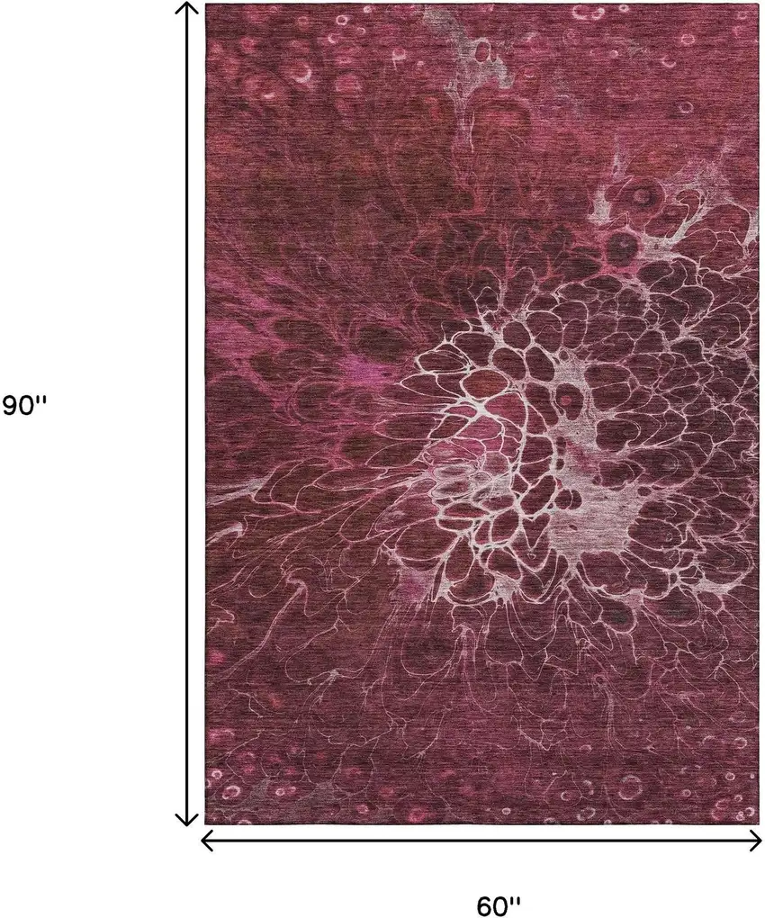 Merlot And Silver Abstract Washable Area Rug With UV Protection Photo 4