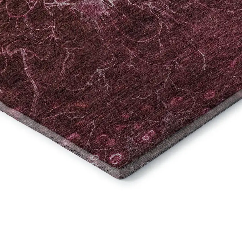 Merlot And Silver Abstract Washable Area Rug With UV Protection Photo 9