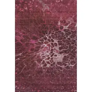 Photo of Merlot And Silver Abstract Washable Area Rug With UV Protection