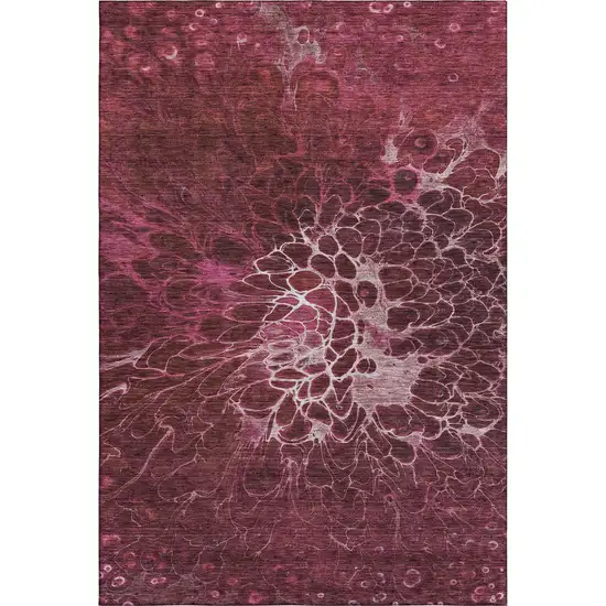 Merlot And Silver Abstract Washable Area Rug With UV Protection Photo 1