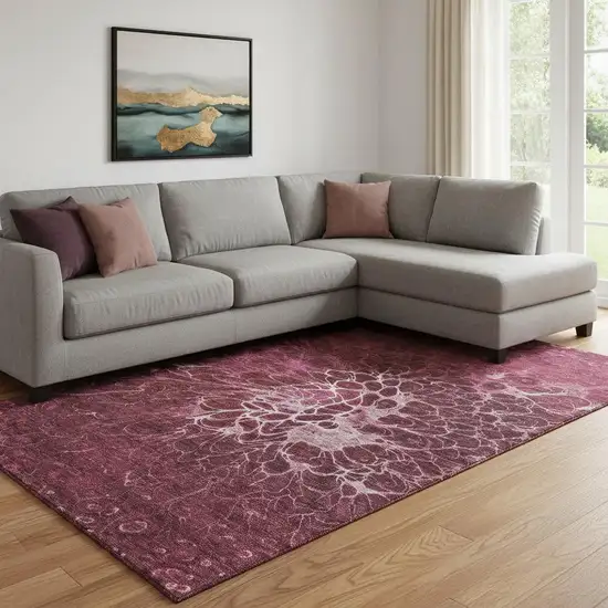 Merlot And Silver Abstract Washable Area Rug With UV Protection Photo 1