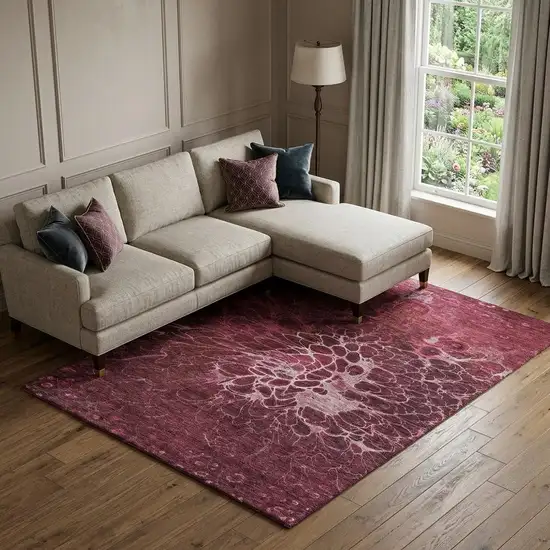 Merlot And Silver Abstract Washable Area Rug With UV Protection Photo 1
