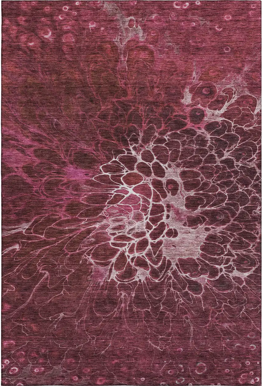Merlot And Silver Abstract Washable Area Rug With UV Protection Photo 1