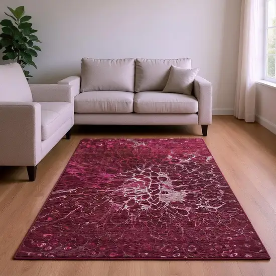 Merlot And Silver Abstract Washable Area Rug With UV Protection Photo 2