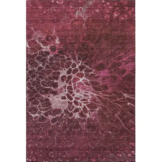 Merlot And Silver Abstract Washable Area Rug With UV Protection Photo 4