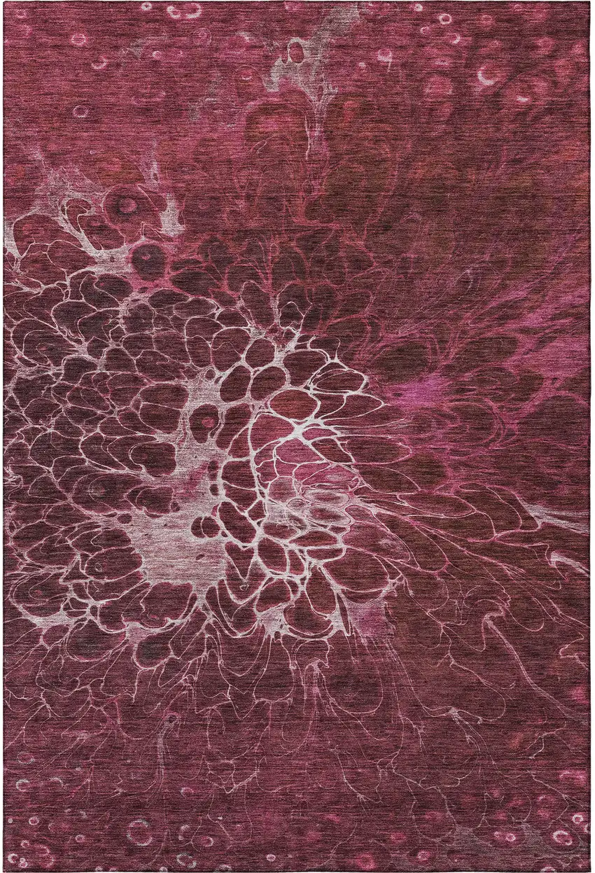 Merlot And Silver Abstract Washable Area Rug With UV Protection Photo 4