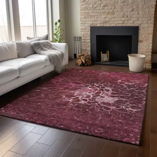 Merlot And Silver Abstract Washable Area Rug With UV Protection Photo 6