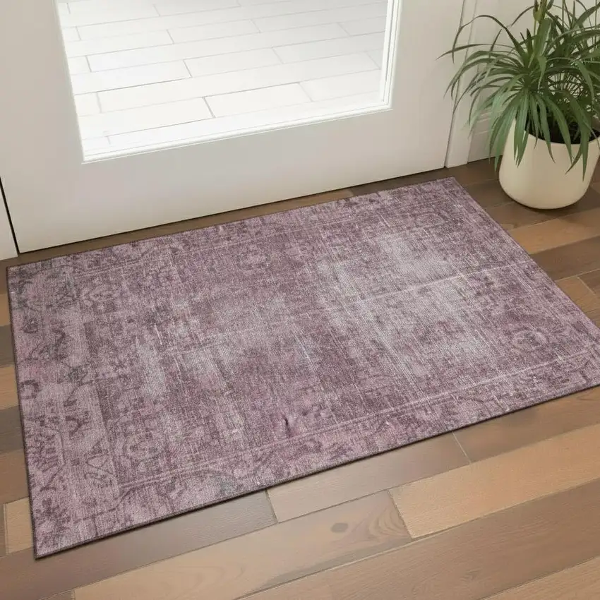Merlot And Silver Oriental Washable Area Rug With UV Protection Photo 2