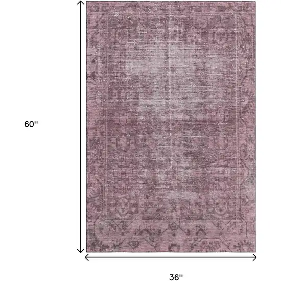 Merlot And Silver Oriental Washable Area Rug With UV Protection Photo 3