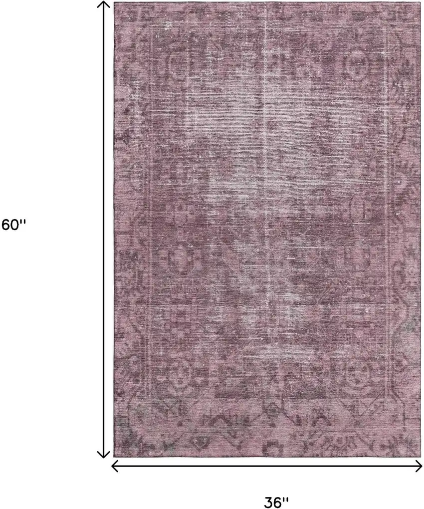 Merlot And Silver Oriental Washable Area Rug With UV Protection Photo 3
