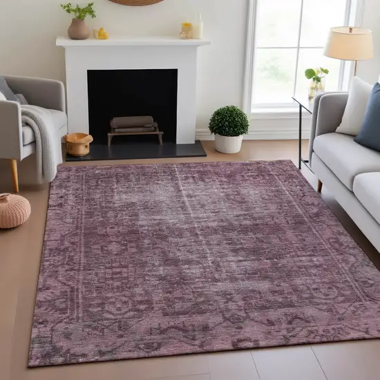 Merlot And Silver Oriental Washable Area Rug With UV Protection Photo 3