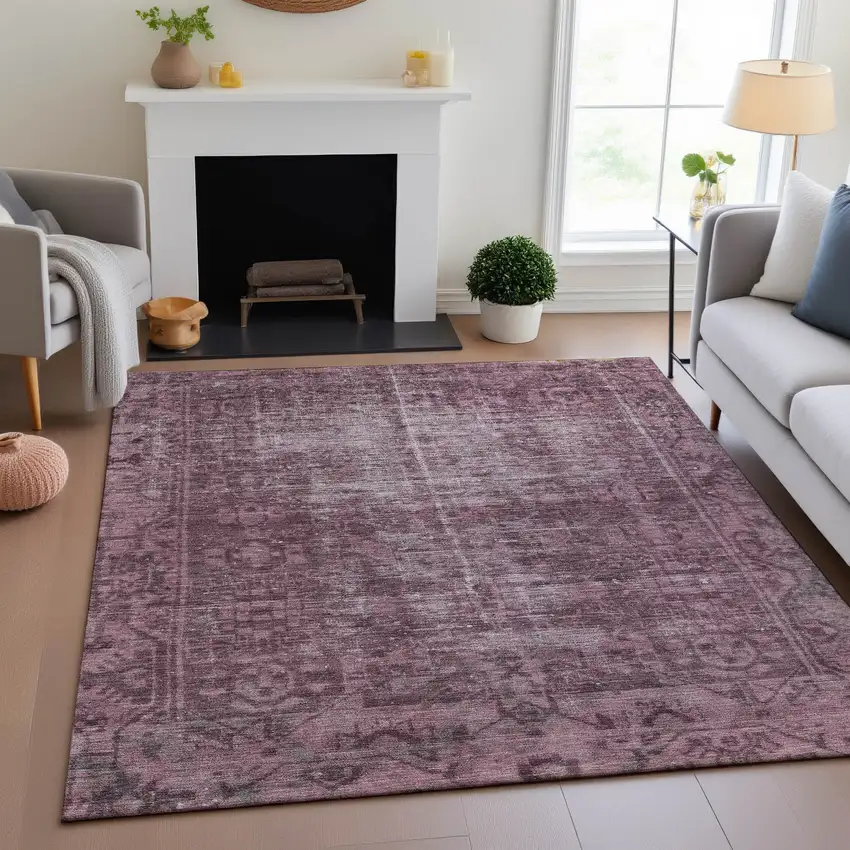 Merlot And Silver Oriental Washable Area Rug With UV Protection Photo 3