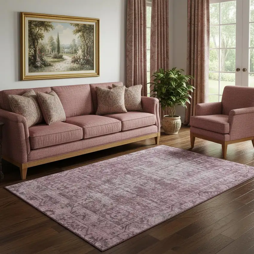 Merlot And Silver Oriental Washable Area Rug With UV Protection Photo 2