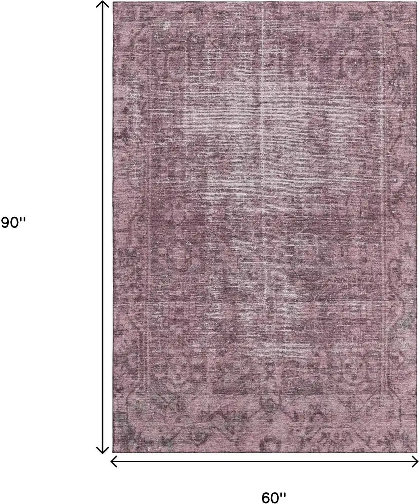 Merlot And Silver Oriental Washable Area Rug With UV Protection Photo 9