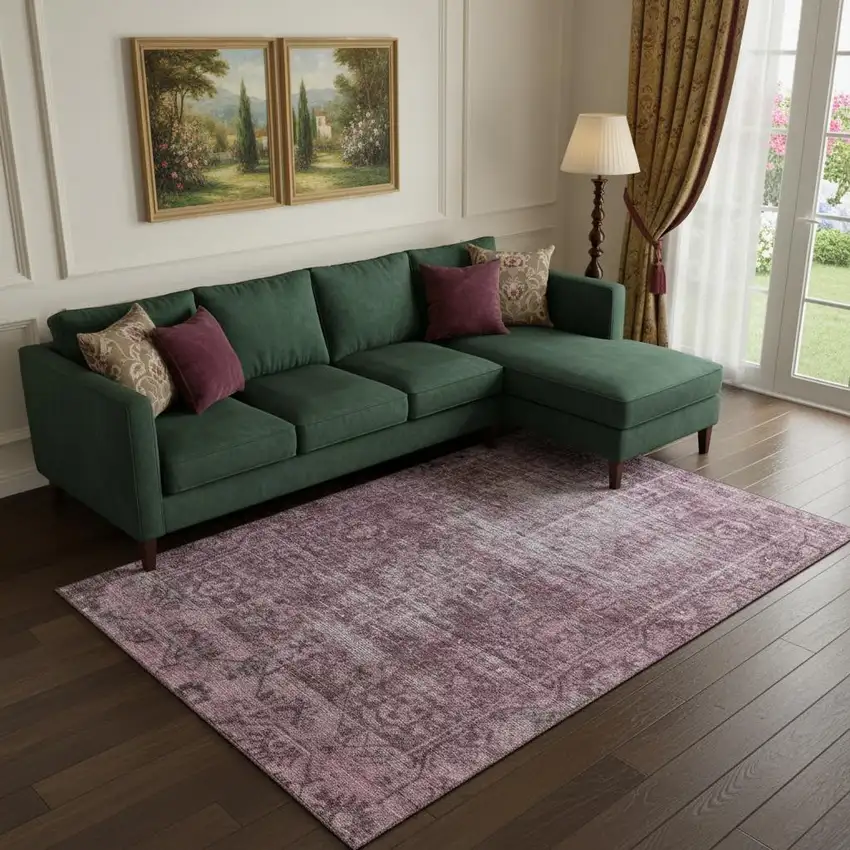 Merlot And Silver Oriental Washable Area Rug With UV Protection Photo 2