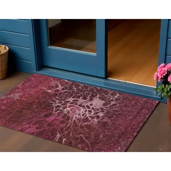 Merlot Blush And Gray Abstract Washable Indoor Outdoor Area Rug Photo 1