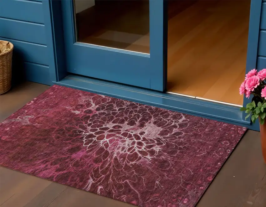 Merlot Blush And Gray Abstract Washable Indoor Outdoor Area Rug Photo 1