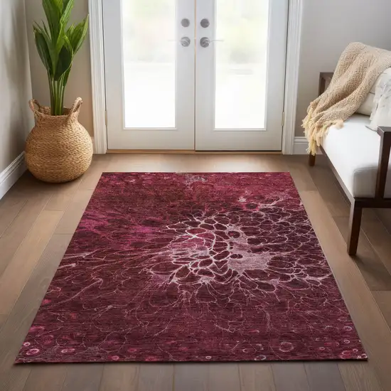 Merlot Blush And Gray Abstract Washable Indoor Outdoor Area Rug Photo 9