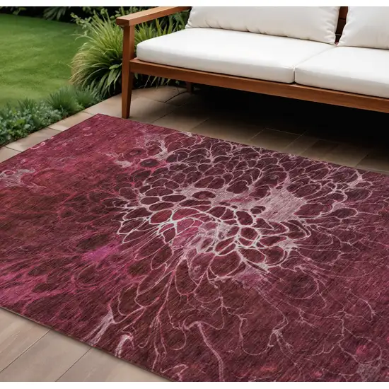 Merlot Blush And Gray Abstract Washable Indoor Outdoor Area Rug Photo 1