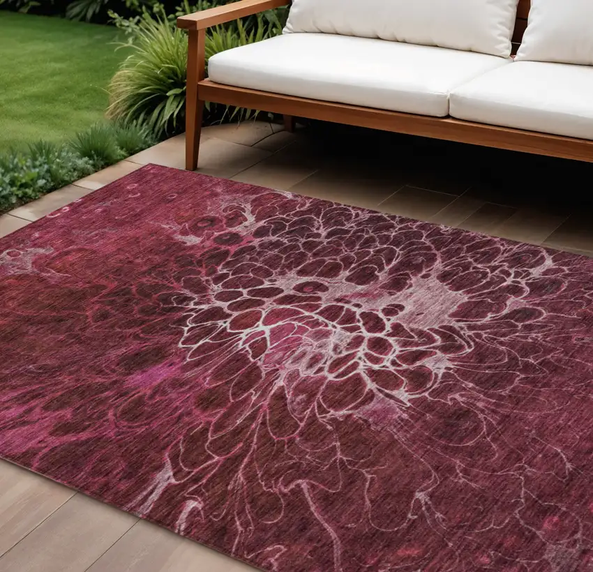 Merlot Blush And Gray Abstract Washable Indoor Outdoor Area Rug Photo 1