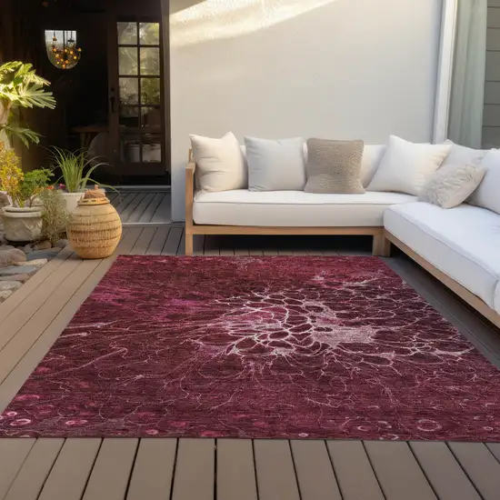 Merlot Blush And Gray Abstract Washable Indoor Outdoor Area Rug Photo 9