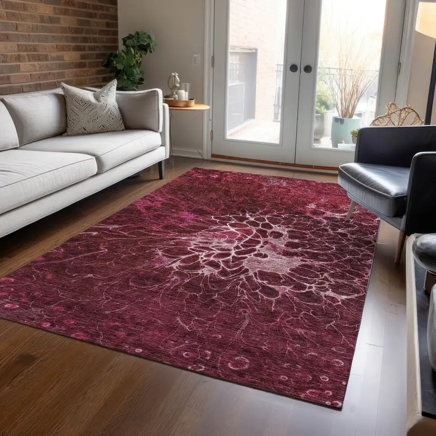 Merlot Blush And Gray Abstract Washable Indoor Outdoor Area Rug Photo 9