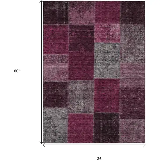 Merlot Burgundy And Gray Patchwork Washable Indoor Outdoor Area Rug Photo 9