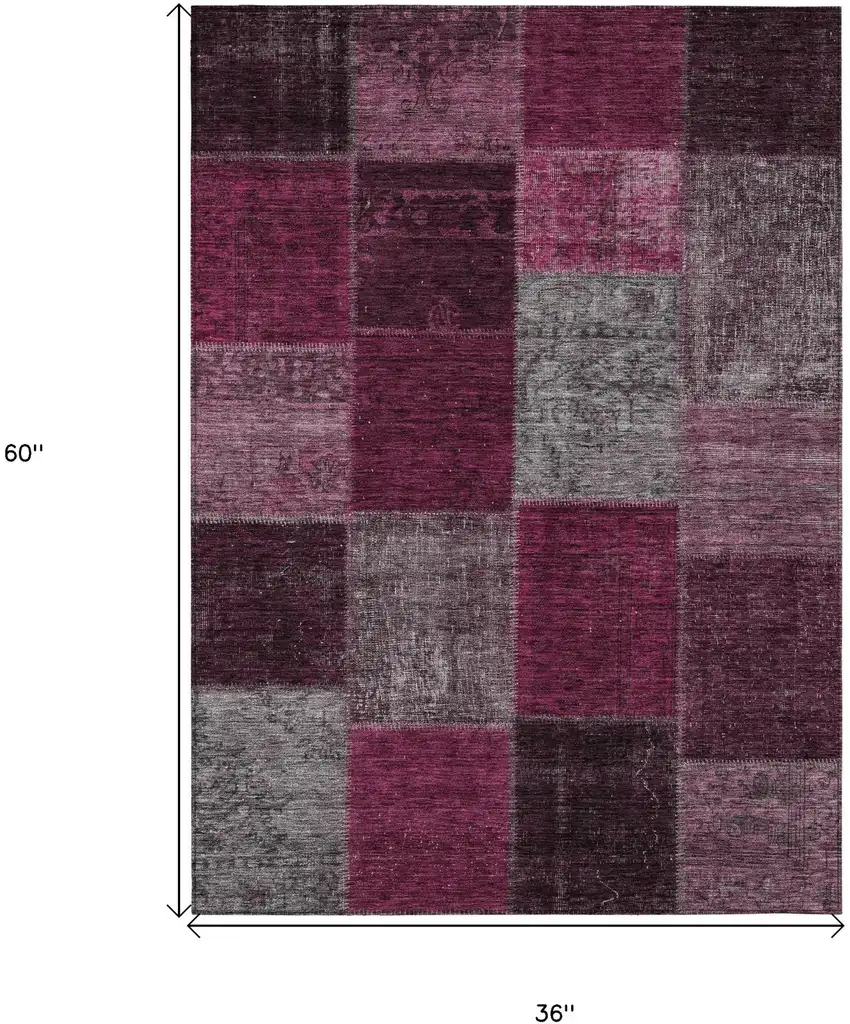Merlot Burgundy And Gray Patchwork Washable Indoor Outdoor Area Rug Photo 9