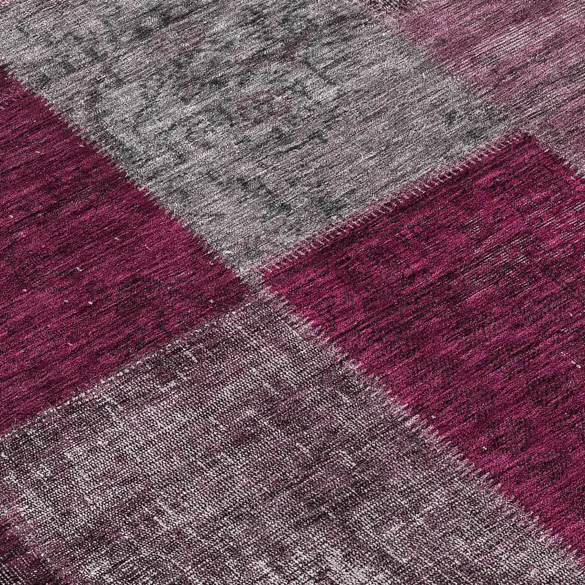 Merlot Burgundy And Gray Patchwork Washable Indoor Outdoor Area Rug Photo 6